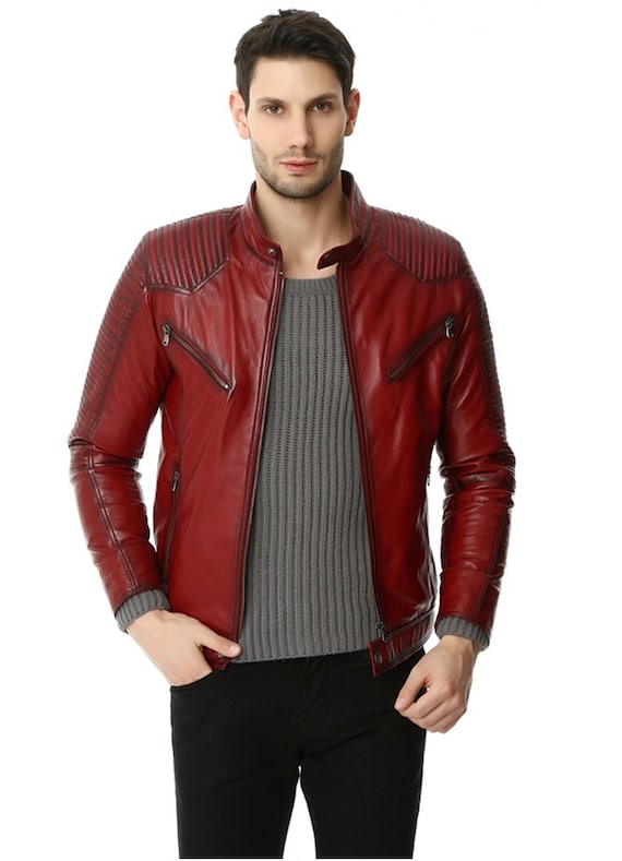 Items similar to Men's Leather Jacket, Leather jacket, RED Leather ...