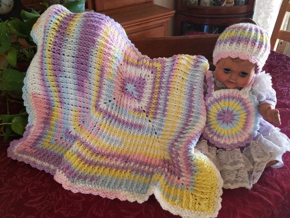 Handmade, Crochet Baby Set, Blanket, hat and bib, shower gift