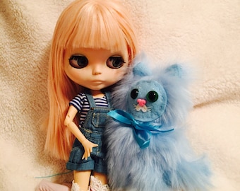 Mini Blue Cat Plush Toy Kawaii Plushie BJD Prop Blythe Friend Toys Diorama Weird Stuffed Animal Ugly Cute OOAK Art Toy