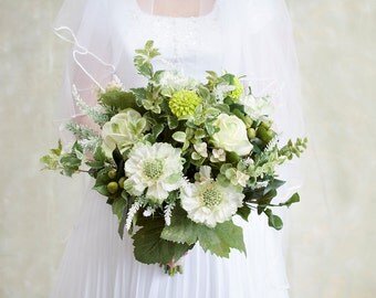 Greenery Wedding Bouquet, Green Bridal Bouquet, Mint Bouquet, Silk Flower Bouquet, Green Bouquet, Wedding Flowers, Wildflower Bouquet