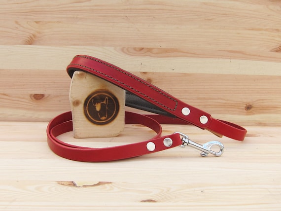 Red Leather Dog Leash - Comfort Grip Leash - Colorful Handcrafted Strong Dog Lead - Classic 4 Foot Dog Leash - Dog Lover Gift - YupCollars