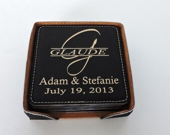 Leather Coasters Set of 6 Personalized With Family Name and Established Date