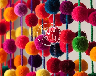 Multicolored Handmade Pom pom Garland /Mexican Wedding Decor/ Mexican handcraft / Party Decor / Girl Decor / Pompom Decor / wholesale
