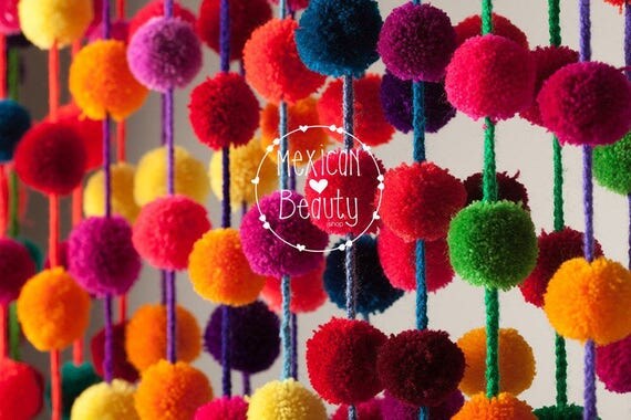 Multicolored Handmade Pom pom Garland /Mexican Wedding Decor/