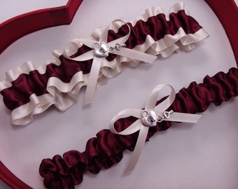 Wedding Garter, Burgundy, Ivory - Wedding Garter Set, Select Keepsake Garter Toss Garter