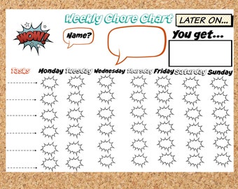 Blank Chore Chart For Kids, Super Hero Chore Chart, Printable Chore Chart, Children's Reward Chart, Sticker Chart, Super Hero Printout
