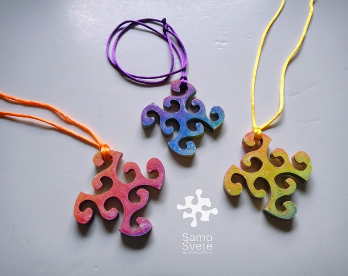 Puzzle Necklace Set, Best Friends, Family, Close Ones, Unique Wooden Colorful Handmade Fitting Pieces, Acrylic On Pieces by Samo Svete