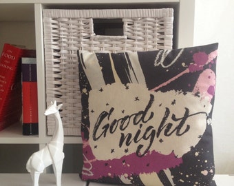 Lettering pillow. Good night organic cotton pillow