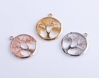 Tree of life pendant/necklace/charm, family tree charm/pendant , findings, 14k gold/rose gold/rhodium tree charm, 15.5mmx17.5mm