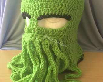 cthulhu mask, cthulhu ski mask, cosplay mask, octopus hat, octopus ski mask, cthulhu hat, ski mask, crocheted ski mask, steampunk mask