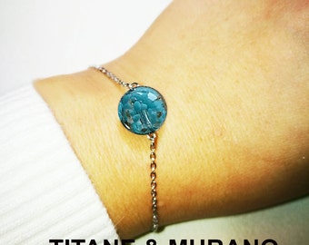 Bracelet Murano minis petals glitter gold with chain titanium Glass Beads Bracelet