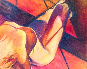 Shadows on Fire - Sensual Fine Art Prints @ 11x14 from Oil Pastel Original Drawing