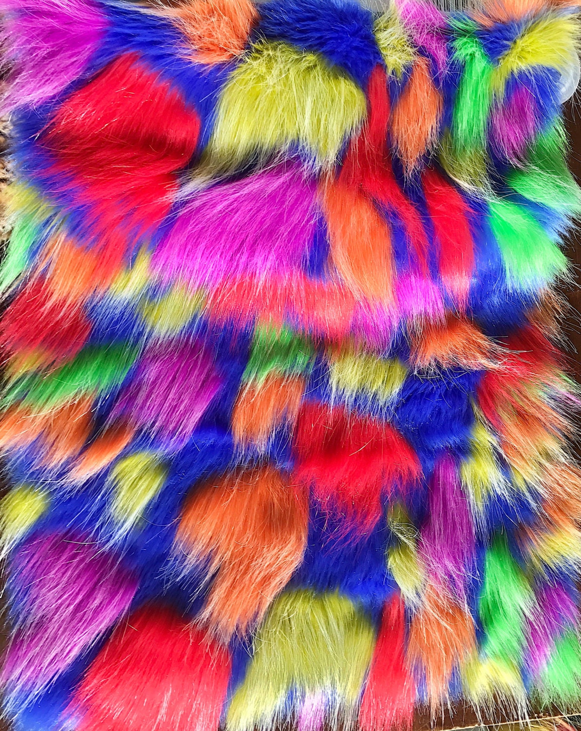 Bright Multi Color Shaggy Faux Fur Fabric By The Half Yard 60