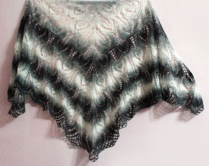 Knitted scarf shawl,knit shawl,wraps shawls,black-white shawl, knitted scarf, shawl of wool, knit scarf-shawl, delicate shawl, crochet shawl
