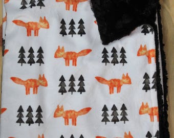 Woodland Fox Baby Blanket- Rustic Baby Blanket- Watercolor Fox- Minky Baby Blanket- Baby Shower Gift