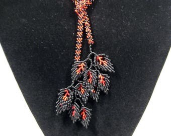 Red & black beaded lariat necklace