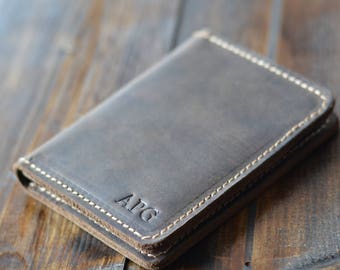 Personalized Bifold Leather Wallet, Perfect Groomsmen Gift, Minimalist Leather Wallet, Distressed Leather Wallet, Chestnut Brown