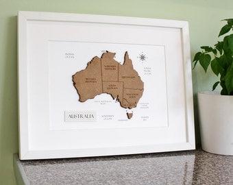 Custom Map of Australia, Australia Map, Laser Cut Map, Australia Decor, Custom Map Art, Australia Map Wall Art, Home Decor 8x10 or A4
