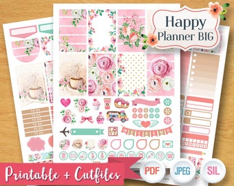 2017 2018 Sweet Pink Spring Floral Flower Valentine Weekly Planner Sticker Digital Planner Kit Printable BIG Happy Planner Stickers SALE OFF