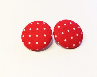 Button earrings, fabric button earrings, ear studs, polka dot earrings, women accessories