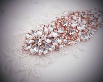 Weddings, Crystal headband, Rose Gold Wedding headband, Rhinestone headband, Lace headband, Bridal headpiece, Rose Gold Accessories