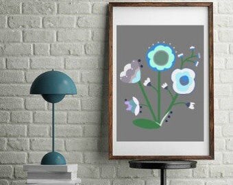 8 x 10 Winter Folk Daisy Floral Modern Matte Print