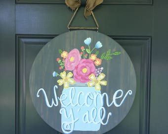 Summer Door Hanger, Mason Jar Door Hanger, Door Hanger, Spring Door Hanger, Welcome Door Hanger, Flower Door Hanger, Door Hanger Spring