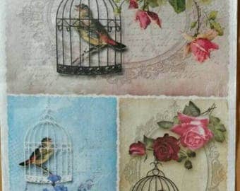 A4 Vintage Rice Paper, Decoupage Paper, Mixed Media Paper, Card Making Paper, Scrapbooking Paper, Birds Theme Paper, Retro Rice Paper