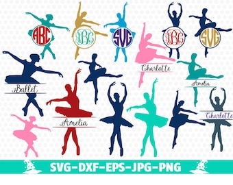 Ballerina SVG, Ballet SVG Ballet Dancer svg cut files for Silhouette, cut files for crcut, svg files, Monogram frames svg, Circle monogram
