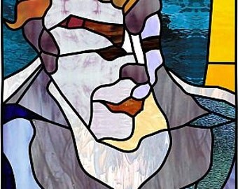 Artdeco man-portrait.Stainedglass pattern