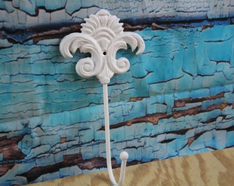 Cast Iron Decorative ornate Wall Hook White