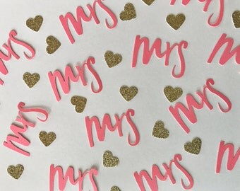 Mrs. Confetti, Bridal Shower Confetti, Wedding Confetti, Pink Confetti, Heart Confetti, Gold Glitter Confetti, Glitter Confetti, Hearts