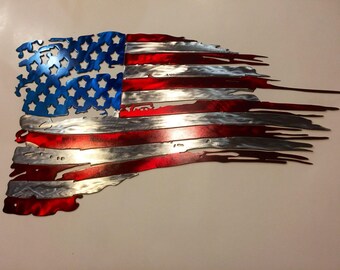 Tattered American Flag Metal Art
