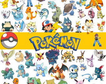 58 Pokemon Digital Clipart Printable PokemonGo PNG images Instant Download Background Scrapbook Party Images