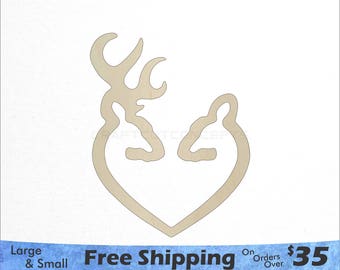 Deer Heart Shape -Woodland Wildlife - Large & Small - Pick Size - Laser Cut Unfinished Wood Cutout Shapes (SO-0072)