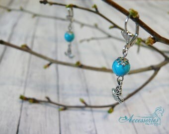 Bird art Birds earrings Bird jewelry Silver bird Turquoise earrings Balance stone Turquoise beads Natural Turquoise Blue crystal earrings