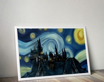 Hogwarts Starry Night Print Harry Potter Print Hogwarts