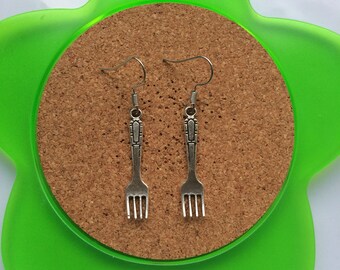 Handmade silver fork dinglehopper dangle earrings