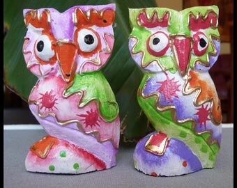 Couple of 2 cool wooden painted painting or crafts