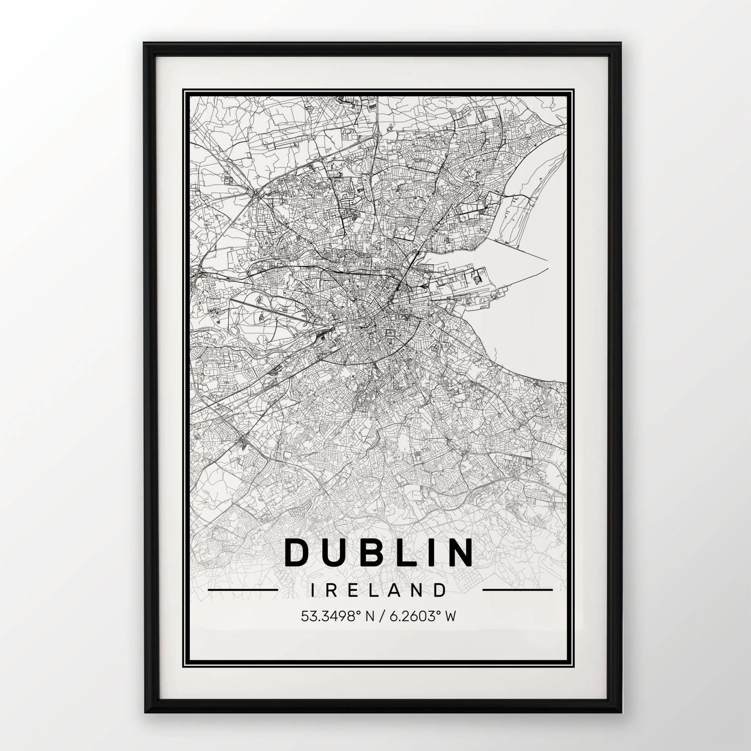 Dublin City Map Print Modern Contemporary poster in sizes