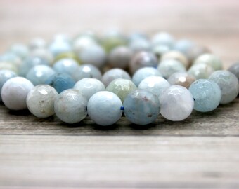 Aquamarine Faceted Round Beads Natural Gemstone (5mm 6mm 8mm 10mm 12mm 14mm 16mm)