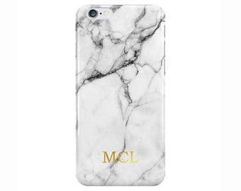 Personalised Name initials White Gold Marble Phone Case for Apple iPhone 5 6 7 Plus & Samsung Galaxy Personalized Customized Monogram