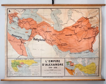 Vintage Very Rare Alexander The Great Empire School Map from Librairie Delagrave