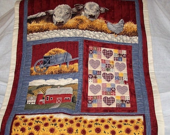 Hand Sewn Quilted Wall Hanging (32.5"W X 44"L) "Roy's Farm"