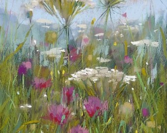 Summer Wildflowers QA Lace and Clover Original Pastel Painting Karen Margulis