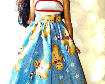 Curvy Barbie Clothes - Handmade Christmas Skirt & Top for Curvy Barbie Doll
