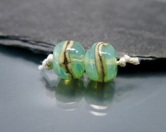 Handmade Lampwork Earring Pair Beads by GlassBeadArt … Opal green and silvered ivory earring beads ... 9x8mm … SRA F12