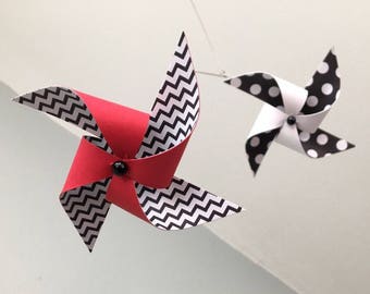 Red, Black and White Baby Crib Mobile / Wire Mobile / Modern Mobile / Baby Nursery Mobile / Pinwheel Mobile / Developmental Mobile : Bugaboo