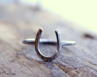 Sterling Silver Rustic horseshoe ring - Equestrian Jewelry - Good Luck Charm -midi rings