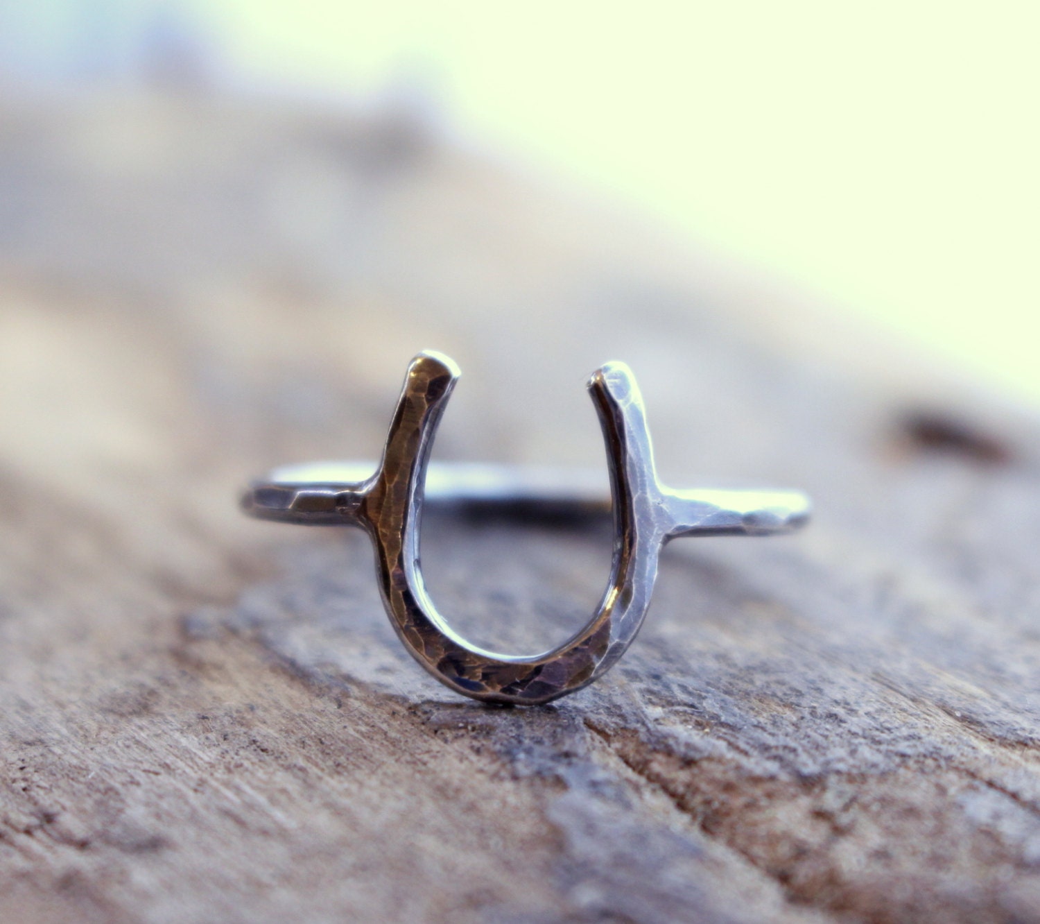 Rustic sterling silver horseshoe midi ring Horseshoe